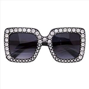 NEW Black Oversized Square Crystal Sunglasses